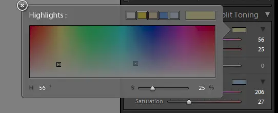 Selecting a colour to split tone the highlights