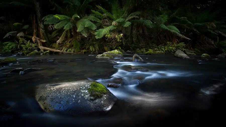 Doing my best to avoid the sun with this stream photo of Hopetoun Falls