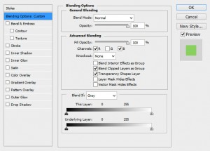 In blending modes we will look to disable the G and R channels for the new layers we have created