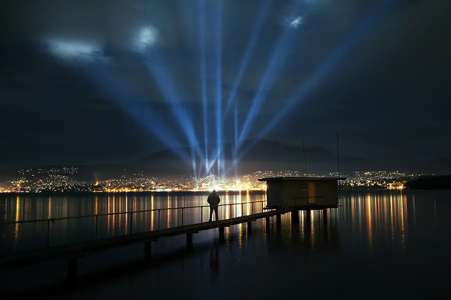 Admiring the lights at Dark Mofo 2014