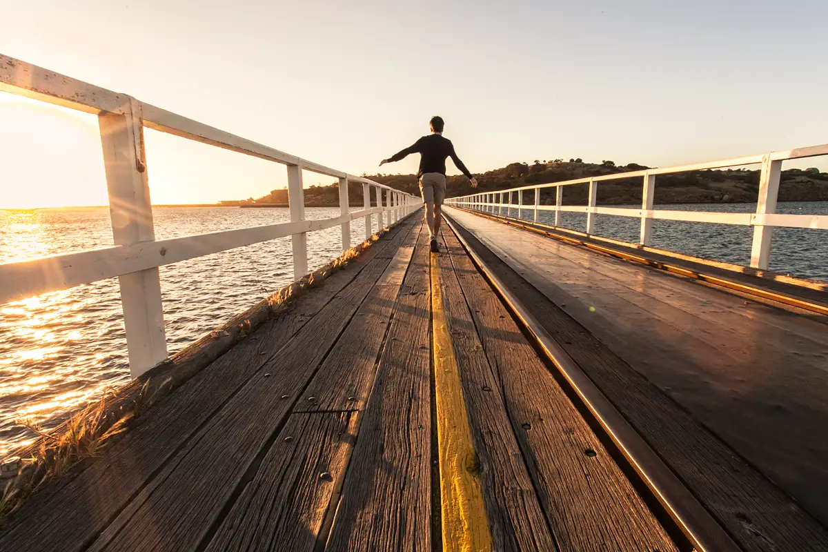 Walking out to Granite Island in Victor Harbour, SA